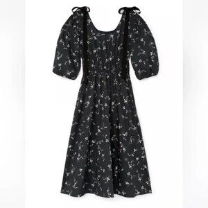 G Goop Label Black Floral Beverly Midi Dress with Bows - Size 6